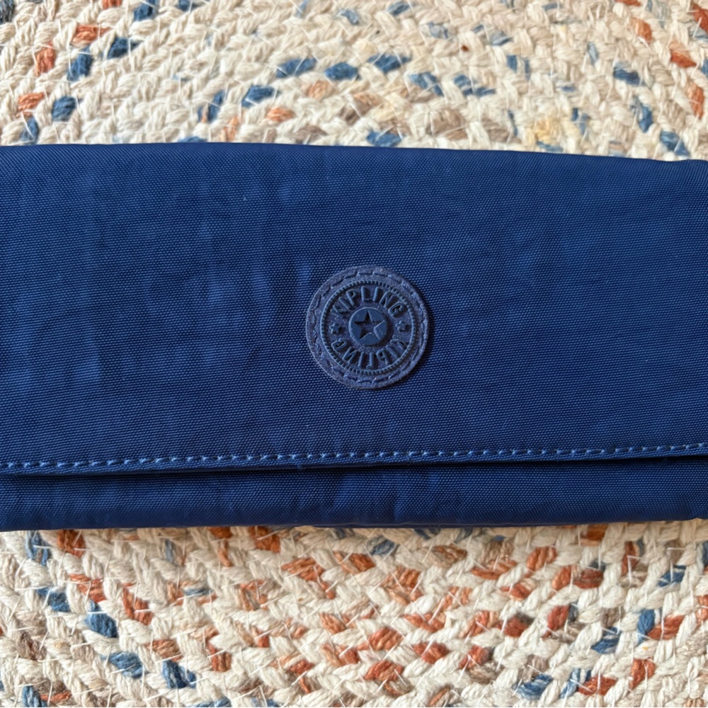 Kipling Navy Blue Nylon Fold-Over Wallet with Emblem